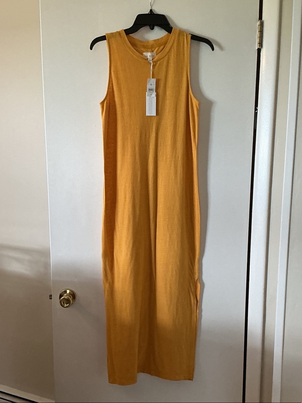 Lou & Grey XS Sleeveless Crew neck Mustard Gold yellow Maxi Dress NWT Cotton